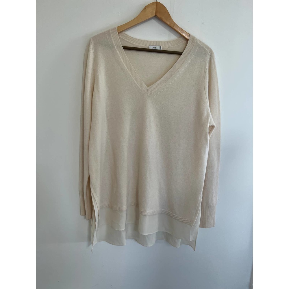 Vince Mixed Media Slim V-neck Sweater